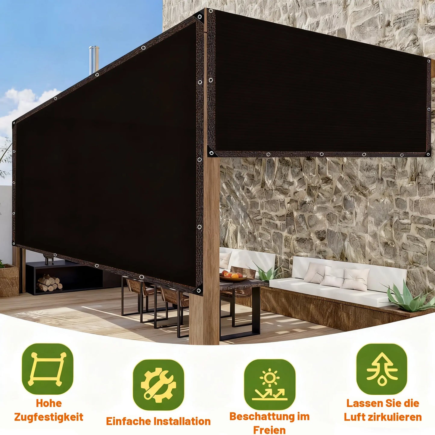 90% Blackout Black Shade Cloth 10x13ft UV Resistant Reinforced Rivets for Outdoor Adventures Camping Garden Patio Greenhouse Mesh Sunshade