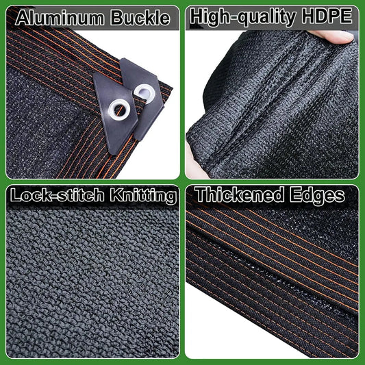90% Blackout Black Shade Cloth 10x13ft UV Resistant Reinforced Rivets for Outdoor Adventures Camping Garden Patio Greenhouse Mesh Sunshade